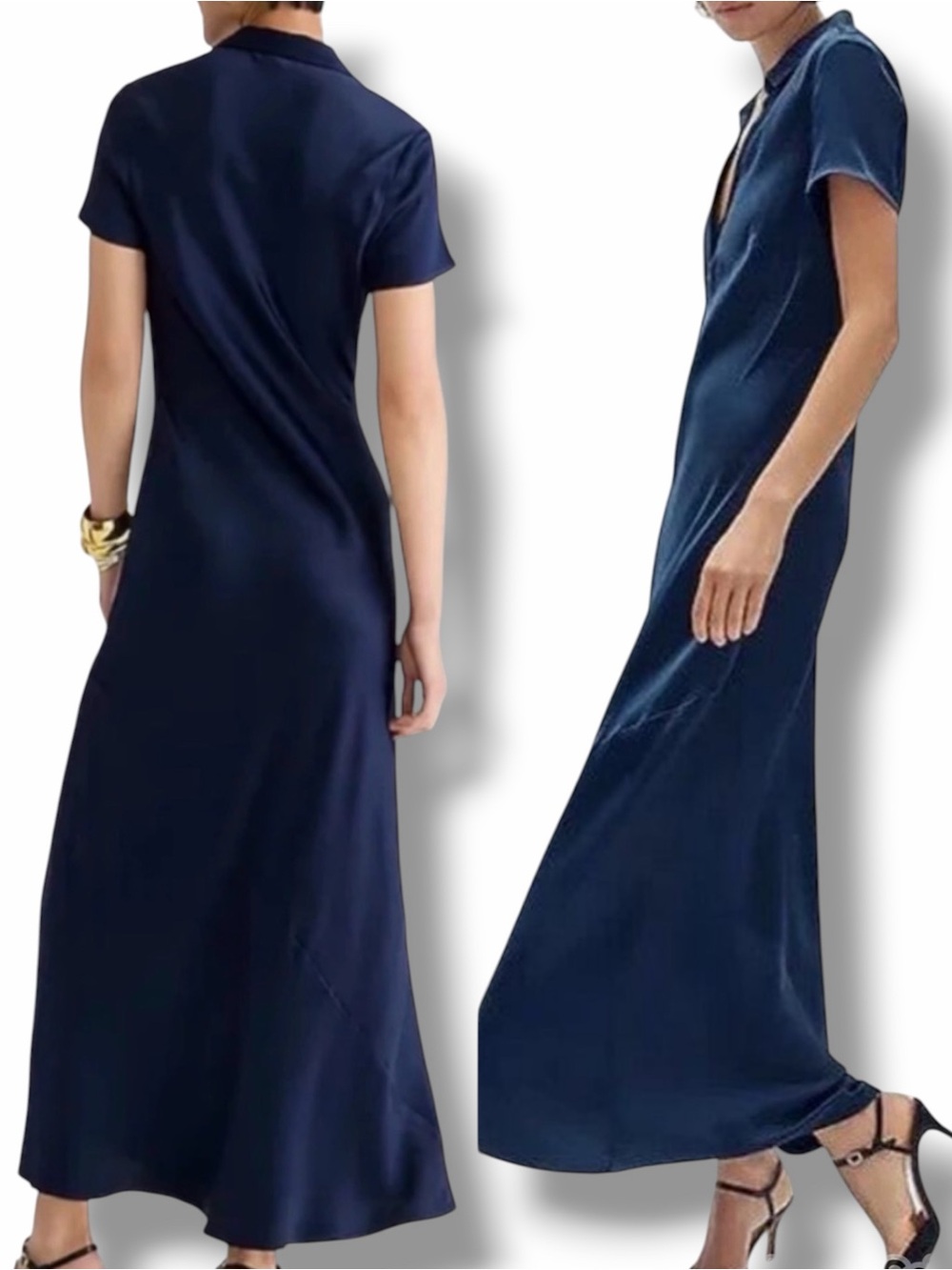 J. Crew Short Sleeve Maxi Slip Dress in Luster Crepe Navy Blue Size 12 - Picture 4 of 9